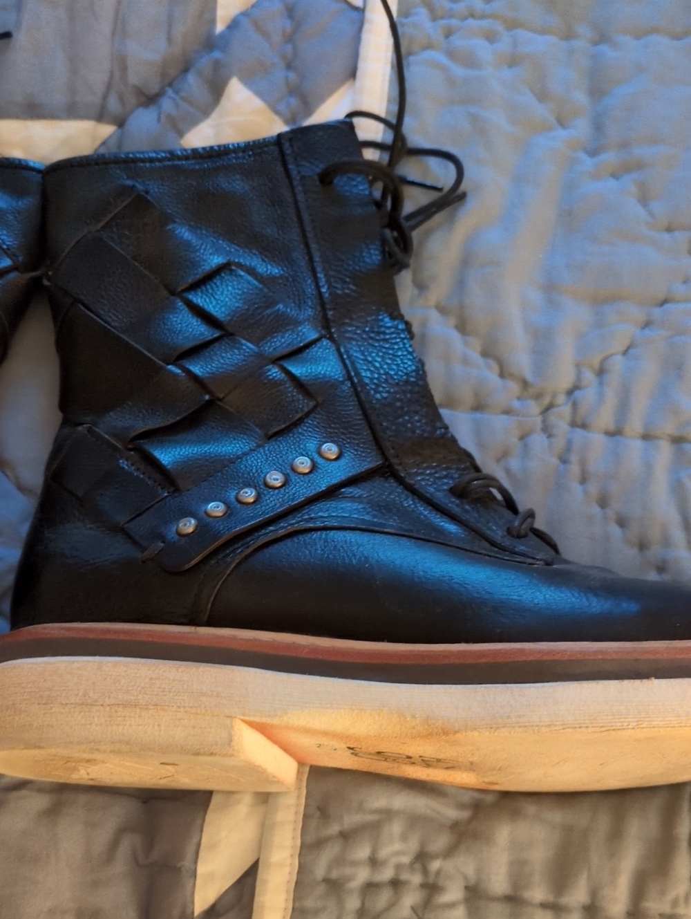 Black Leather Lace-Up Boots - AS98 - Picture 9 of 10